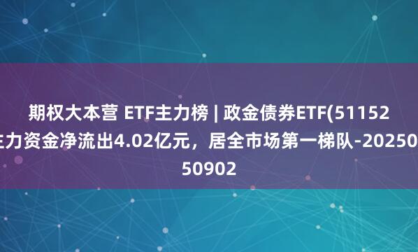 期权大本营 ETF主力榜 | 政金债券ETF(511520)主力资金净流出4.02亿元，居全市场第一梯队-20250902